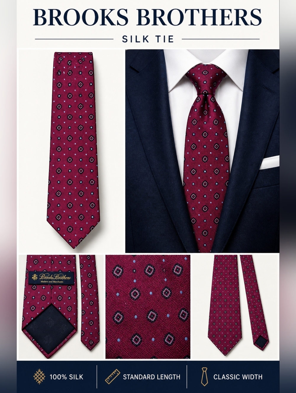 Brooks Brothers Wine Berry Silk Geometric Tie